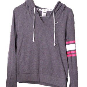 VICTORIA'S SECRET PINK HOODIE SWEATSHIRT ladies size m medium gray pink trim